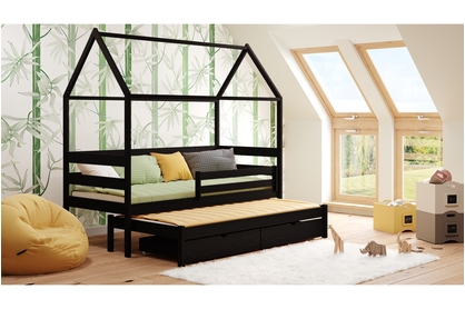 Łóżko dziecięce domek parterowe wysuwane Comfio - czarny, 80x180