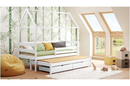 Łóżko dziecięce domek parterowe wysuwane Comfio - biały, 80x160