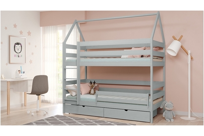 Łóżko dziecięce domek piętrowe Comfio - szary, 80x160