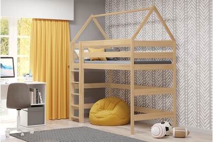 Łóżko dziecięce domek antresola Comfio - sosna, 90x180