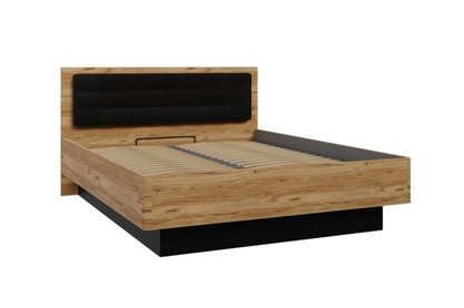 Łóżko sypialniane 160x200 Tuluza Black z pojemnikiem na pościel- czarny / dąb catania 