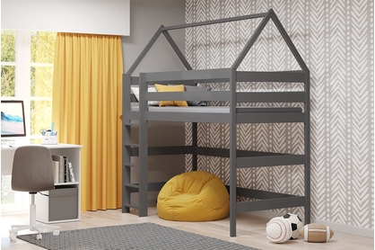 Łóżko dziecięce domek antresola Comfio - grafit, 70x140