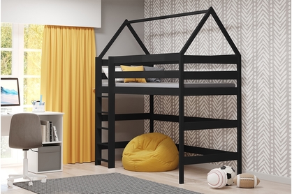Łóżko dziecięce domek antresola Comfio - czarny, 70x140