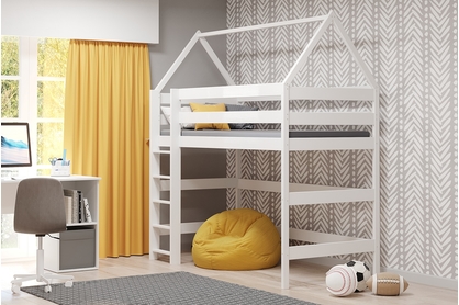 Łóżko dziecięce domek antresola Comfio - biały, 80x160