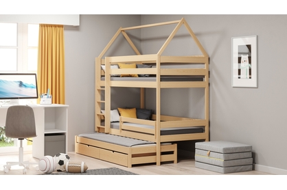 Łóżko dziecięce domek piętrowe wysuwane Comfio - sosna, 80x160