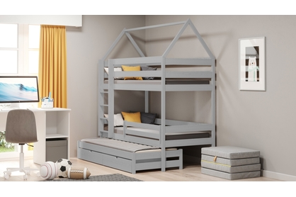 Łóżko dziecięce domek piętrowe wysuwane Comfio - szary, 80x160