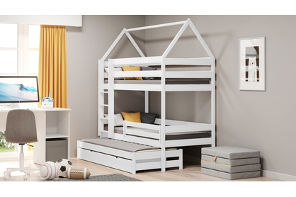 Łóżko dziecięce domek piętrowe wysuwane Comfio - biały, 80x160 