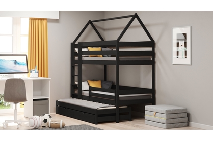 Łóżko dziecięce domek piętrowe wysuwane Comfio - czarny, 80x180 