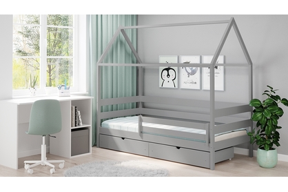 Łóżko dziecięce domek parterowe Comfio - szary, 80x160 