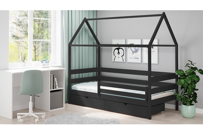 Łóżko dziecięce domek parterowe Comfio - czarny, 70x140 