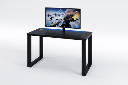 Biurko gamingowe Seman 135 cm na stalowych nogach z taśmą LED - czarny 