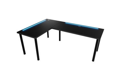 Biurko gamingowe Nelmin 200 cm na metalowych nogach z taśmą LED lewe - czarny