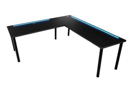 Biurko gamingowe narożne Nelmin 200 cm na metalowych nogach z taśmą LED - czarny 