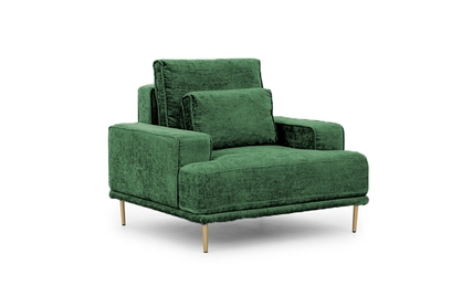 Fotel wypoczynkowy do salonu Nicole - zielony szenil Miu 2047, nogi złote 