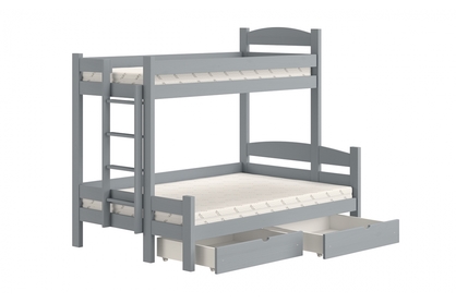 Łóżko piętrowe z szufladami Lovic lewostronne - szary, 80x200/120x200 