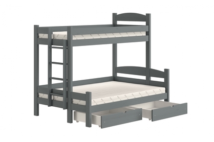 Łóżko piętrowe z szufladami Lovic lewostronne - grafit, 80x200/120x200 