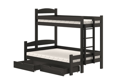 Łóżko piętrowe z szufladami Lovic prawostronne - czarny, 80x200/120x200 