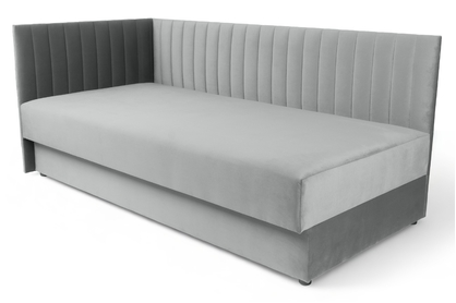 Tapczan/łóżko lewostronne z pojemnikiem Nutri - szary welur Zanzibar 182, 186x90/80 cm