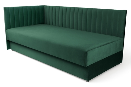 Tapczan/łóżko lewostronne z pojemnikiem Nutri - zielony welur Zanzibar 162, 186x80/100 cm