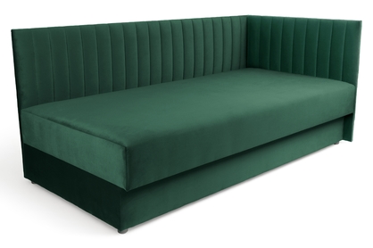 Tapczan/łóżko prawostronne z pojemnikiem Nutri - zielony welur Zanzibar 162, 186x80/100 cm