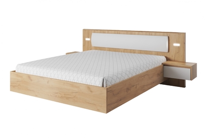 Łóżko sypialniane Elazo z szafkami nocnymi i oświetleniem 160x200 - dąb craft/biały