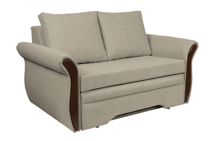 Sofa rozkładana dwuosobowa z pojemnikiem Arlita - beżowy welwet łatwoczyszczący Zetta 292 / średni orzech 