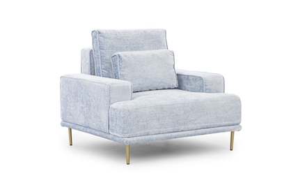 Fotel wypoczynkowy do salonu Nicole - niebieski szenil Miu 2052, nogi złote 