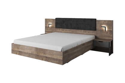 Zestaw do sypialni Moduzo łóżko i szafki nocne z oświetleniem - dąb sand grange/matera