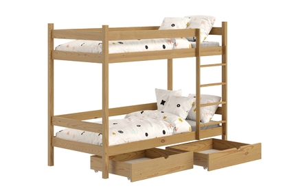 Łóżko dziecięce piętrowe z szufladami Fabrio - 80x160 / dąb