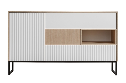 Komoda Bliwon K03 z szufladami 149 cm - jodełka scandi / biały mat