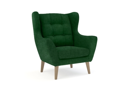 Fotel wypoczynkowy Henry - zielony welur Piano 26 / nogi dąb