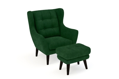 Fotel wypoczynkowy Henry z pufą - zielony welur Piano 26 / nogi czarne