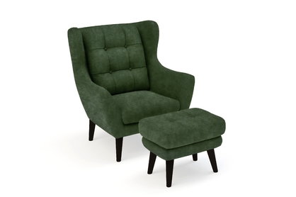 Fotel wypoczynkowy Henry z pufą - zielony welur Adore Hunter 156 / nogi czarne