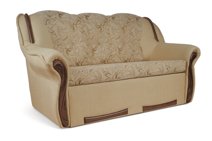 Sofa rozkładana do salonu Walker III - beżowa tkanina wzór Luna / średni orzech