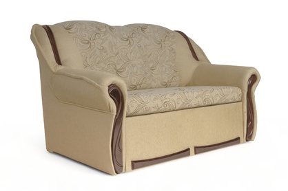 Sofa rozkładana do salonu Walker II - beżowa tkanina wzór Luna / średni orzech