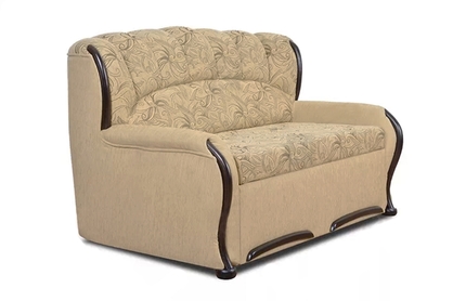 Sofa rozkładana do salonu Fryderyk II - beżowa tkanina wzór Luna / średni orzech
