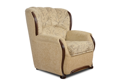 Fotel wypoczynkowy Fryderyk - beżowa tkanina wzór Luna / średni orzech