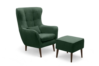 Fotel wypoczynkowy Dylian z podnóżkiem - zielony sztruks Poso 14 / nogi wenge
