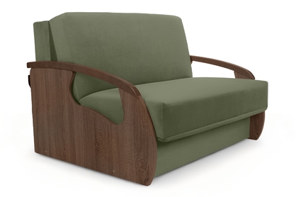 Sofa rozkładana Amerykanka z pojemnikiem Sonia 110 - zielony welur Kronos 46 / średni orzech 