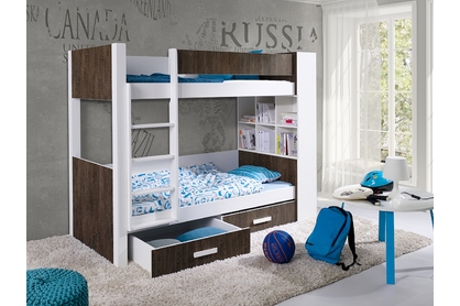 Łóżko dziecięce piętrowe z szufladami Gaspar - 80x180 / biały + zebrano / strona lewa  