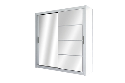 Szafa przesuwna z lustrem Brandon 150 cm  - biała / białe szkło