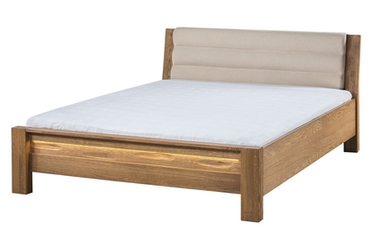 Drewniane łóżko do sypialni Velvet 76 z tapicerowanym wezgłowiem 160x200 - dąb rustical / beżowy nordic 101 