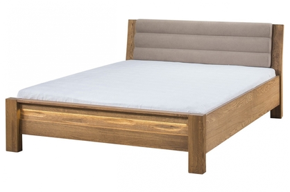 Drewniane łóżko Velvet 76 z tapicerowanym wezgłowiem 160 x200 - latte / dąb rustical
