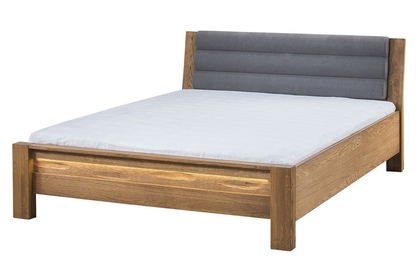Łóżko drewniane Velvet 76 z tapicerowanym wezgłowiem 160x200 - szary / Nordic 116 / dąb rustical