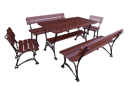 Zestaw mebli ogrodowych Królewski stół + 2 krzesła + 2 ławki - wiśnia