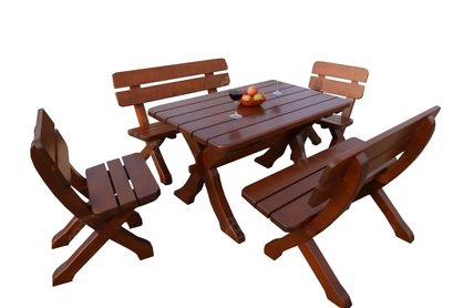 Zestaw mebli ogrodowych Excelent stół 120x72 cm + 2 krzesła + 2 ławki - cyprys 