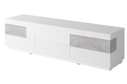 Szafka RTV z sześcioma szufladami Silke 40 - biały połysk / colorado beton