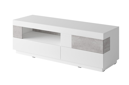 Szafka RTV z szafką uchylną i dwiema szufladami Silke 41 - biały połysk / colorado beton