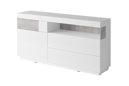 Komoda jednodrzwiowa z szufladami i wnęką Silke 47 - biały połysk / colorado beton