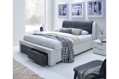 Łóżko tapicerowane z szufladami Cassandra S 140X200 - biały / czarny